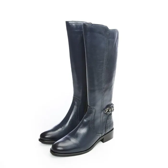 Women Moda In Pelle Riding And Flat Boots Whitley Navy Leather