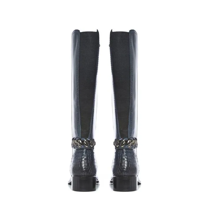 Women Moda In Pelle Riding And Flat Boots Whitley Navy Leather