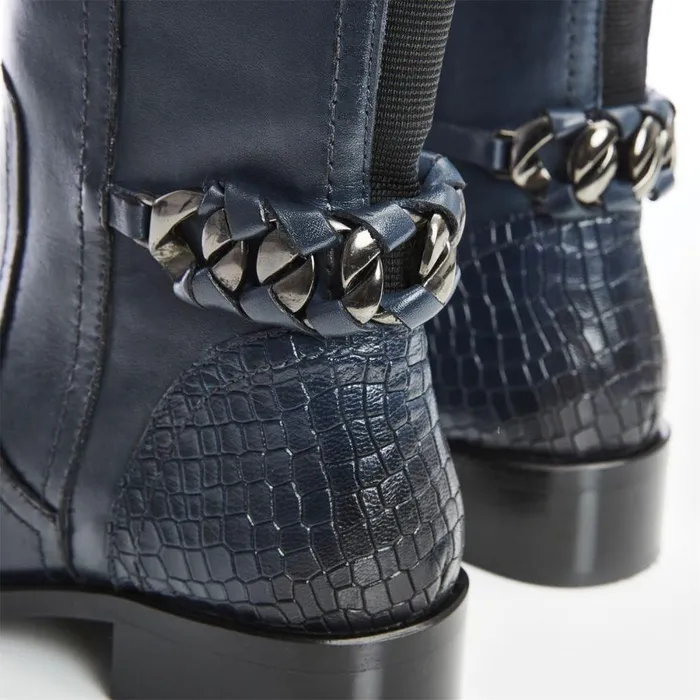 Women Moda In Pelle Riding And Flat Boots Whitley Navy Leather