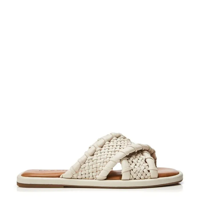 Women Moda In Pelle Slider Sandals Shoon Sh Scope Off White Leather