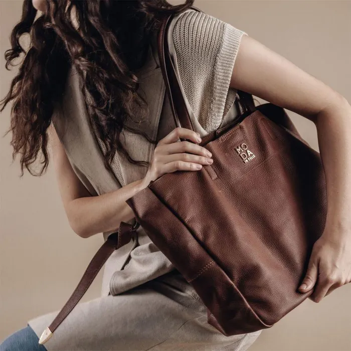 Women Moda In Pelle Tote Bags Indiie Bag Tan Leather