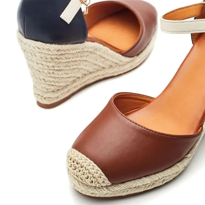 Women Moda In Pelle Wedge Sandals Gael NavyTan Synthetic