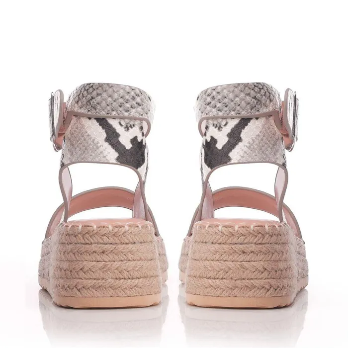 Women Moda In Pelle Wedge Sandals Nasha Black 8211 Mono Snake Snake Print