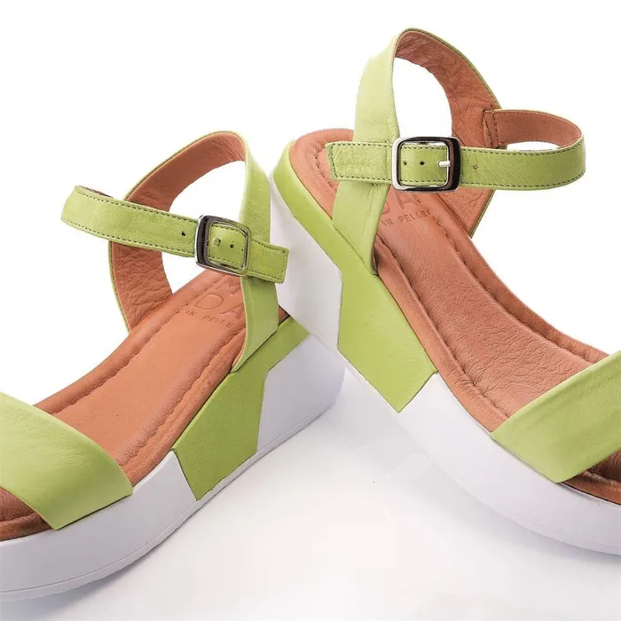 Women Moda In Pelle Wedge Sandals Orina Lime Green Leather Women Moda In Pelle Wedge Sandals Orina Lime Green Leather