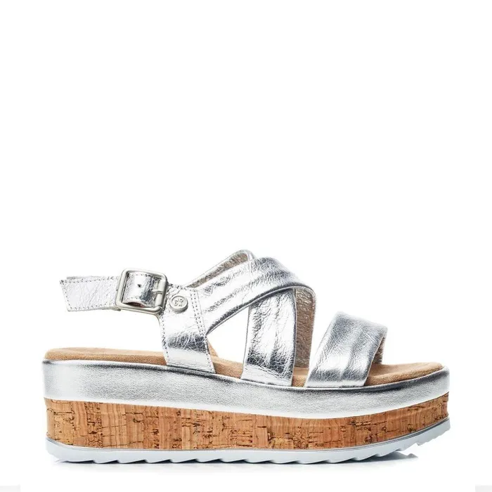 Women Moda In Pelle Wedge Sandals Romani Silver Leather