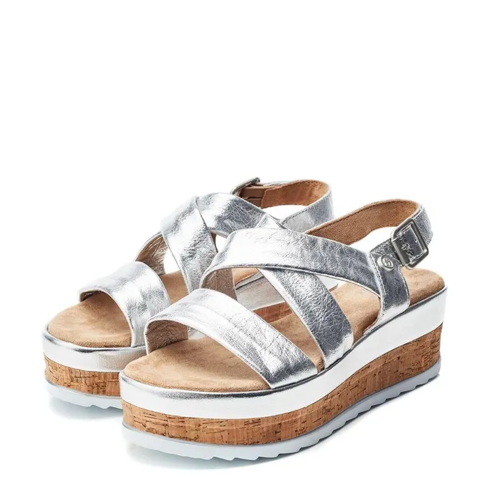 Women Moda In Pelle Wedge Sandals Romani Silver Leather