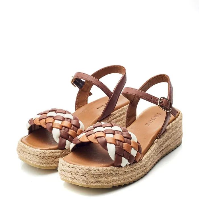 Women Moda In Pelle Wedge Sandals Shoon Sh Adrienne Off White Leather