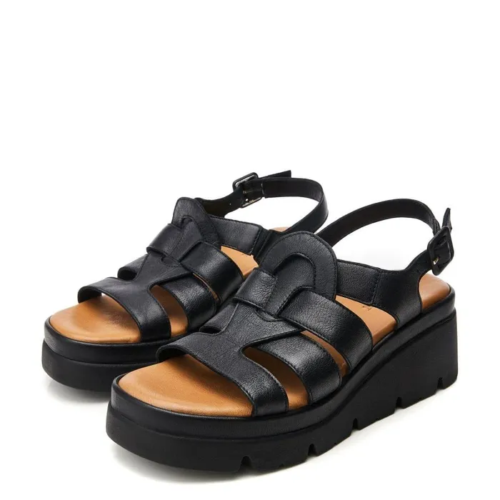 Women Moda In Pelle Wedge Sandals Shoon Sh Strake Black Leather
