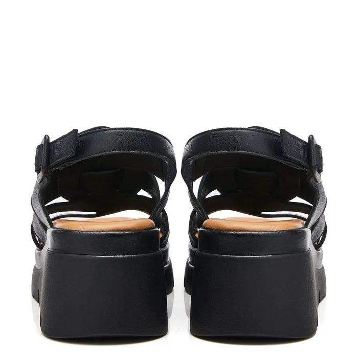 Women Moda In Pelle Wedge Sandals Shoon Sh Strake Black Leather