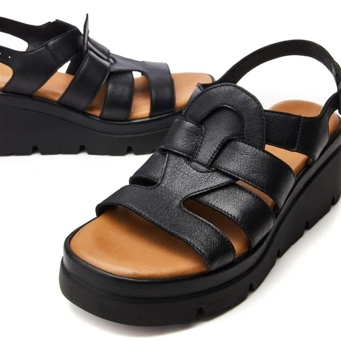 Women Moda In Pelle Wedge Sandals Shoon Sh Strake Black Leather