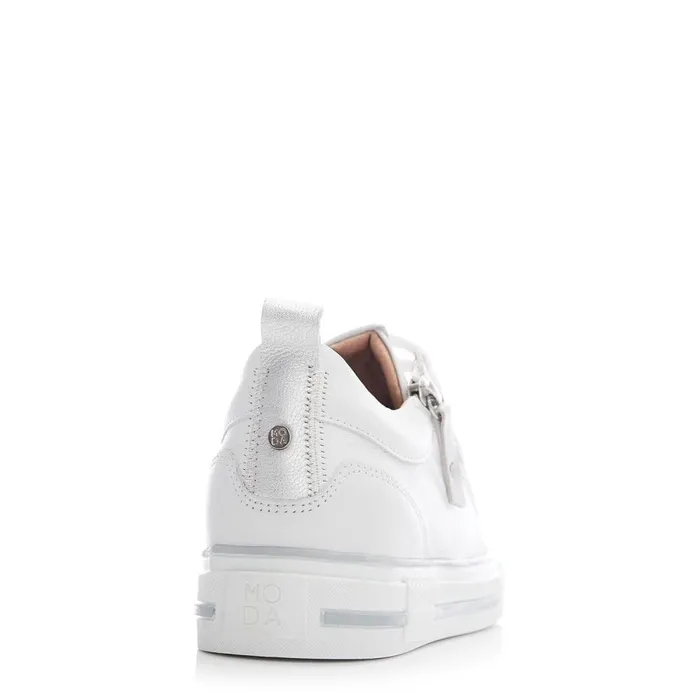 Women Moda In Pelle Wedge Trainers Brayleigh White 8211 Silver Leather