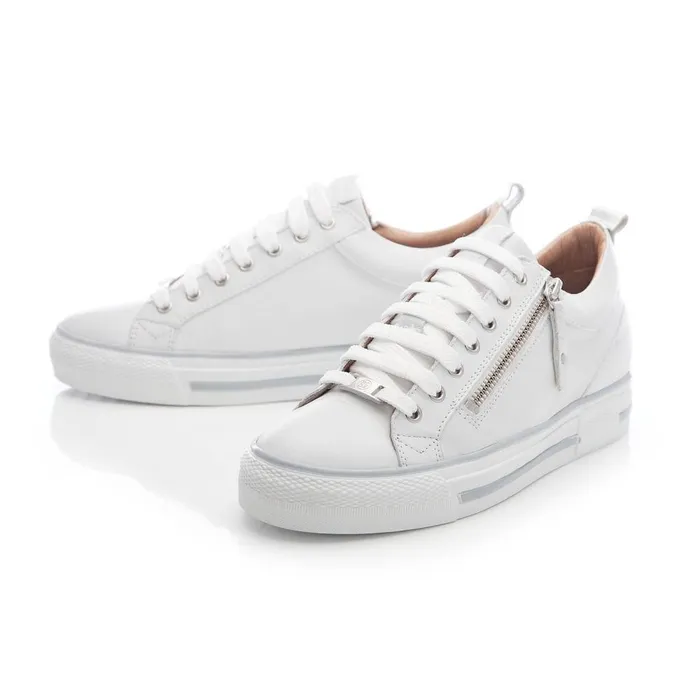Women Moda In Pelle Wedge Trainers Brayleigh White 8211 Silver Leather