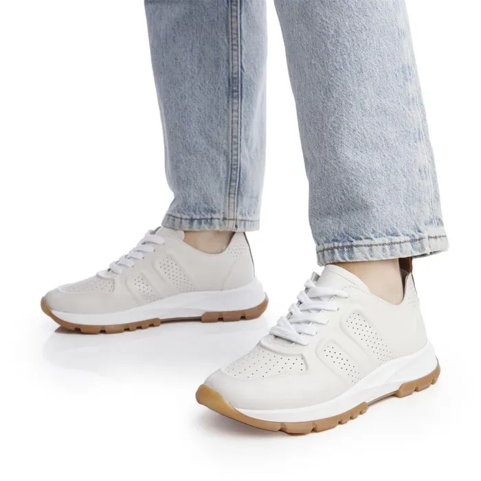 Women Moda In Pelle Wedge Trainers Shoon Sh Indigo WhiteTan Leather