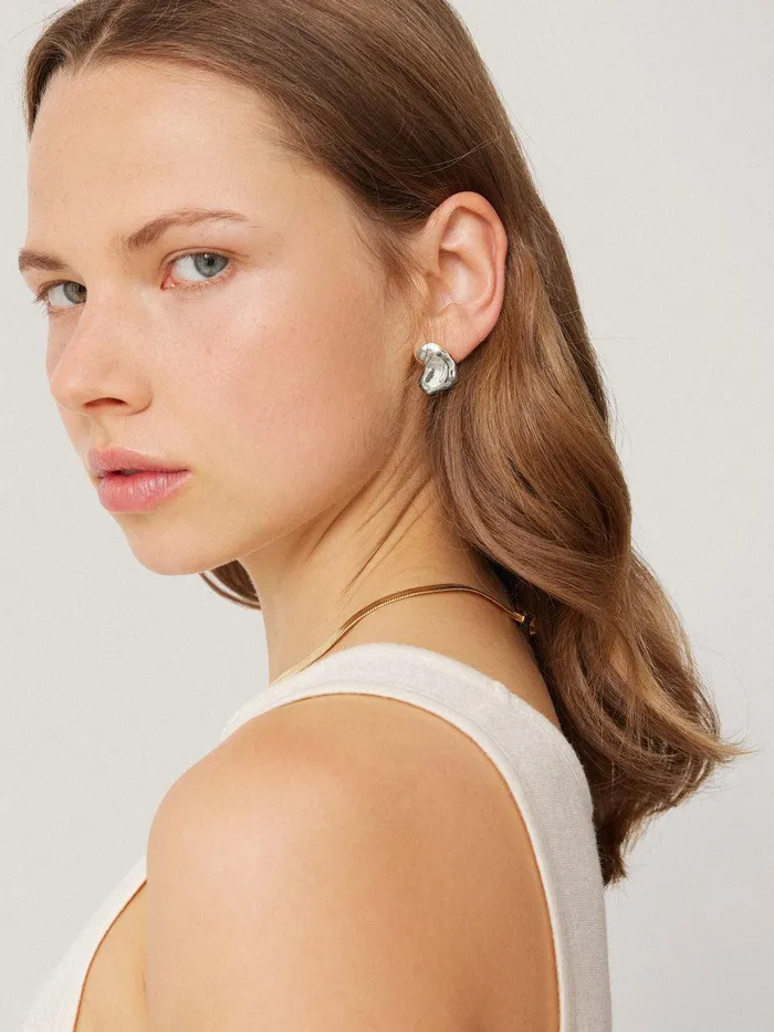 Women Molten Stud Earring Silver Jigsaw Jewellery
