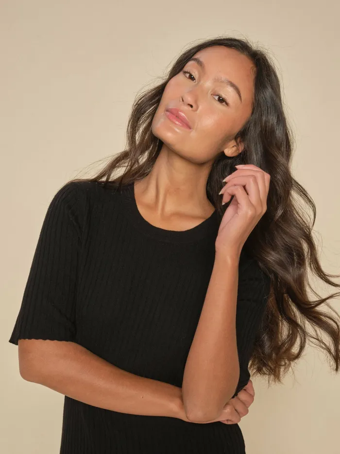 Women MOS MOSH MMRelena Rib SS Crew Neck Knit Black Knits