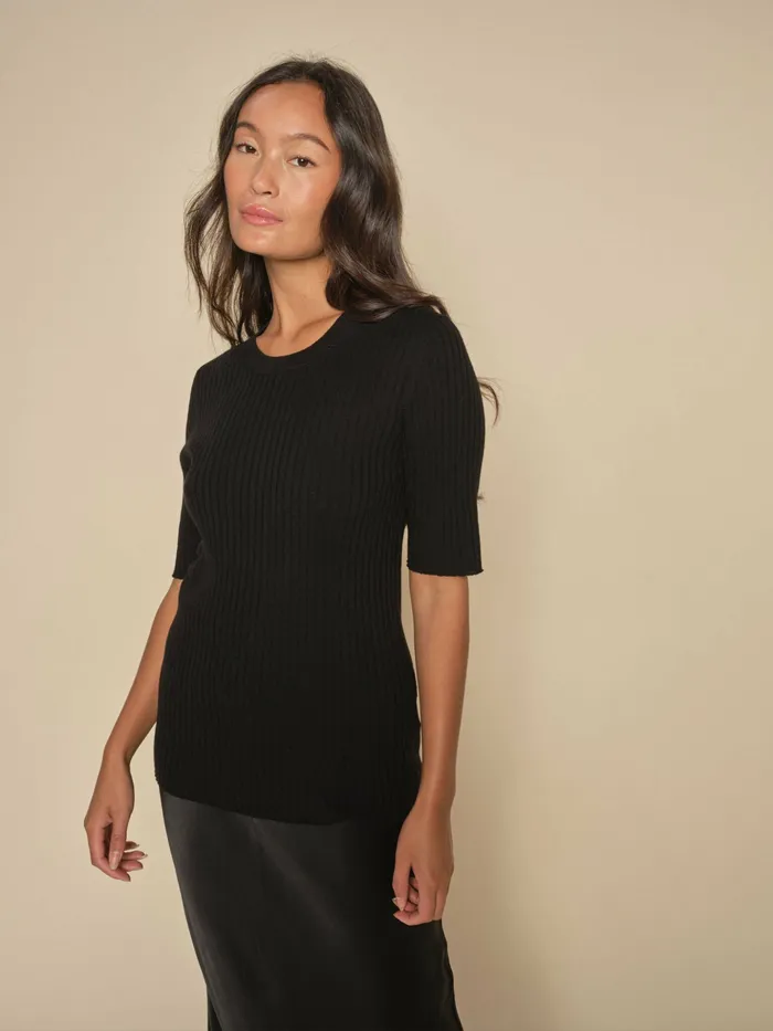 Women MOS MOSH MMRelena Rib SS Crew Neck Knit Black Knits Women MOS MOSH MMRelena Rib SS Crew Neck Knit Black Knits
