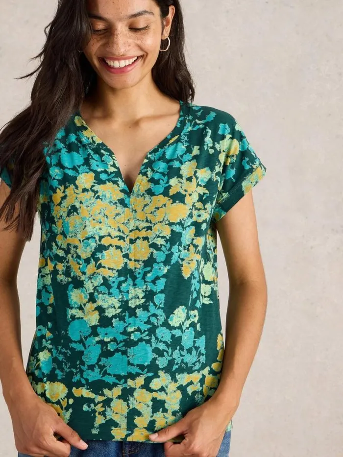 Women NELLY NOTCH NECK TSHIRT Green Print White Stuff Tops and Tees Women NELLY NOTCH NECK TSHIRT Green Print White Stuff Tops and Tees