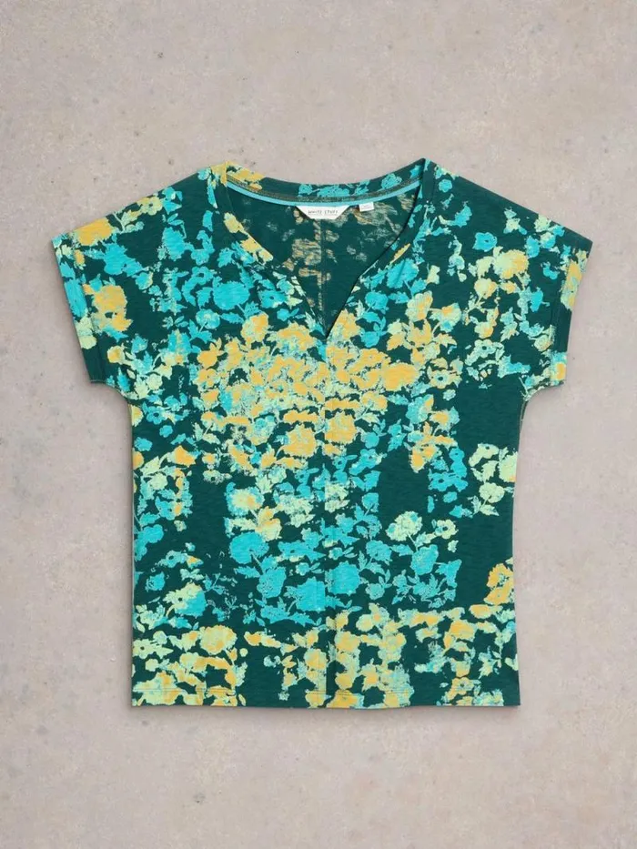 Women NELLY NOTCH NECK TSHIRT Green Print White Stuff Tops and Tees Women NELLY NOTCH NECK TSHIRT Green Print White Stuff Tops and Tees