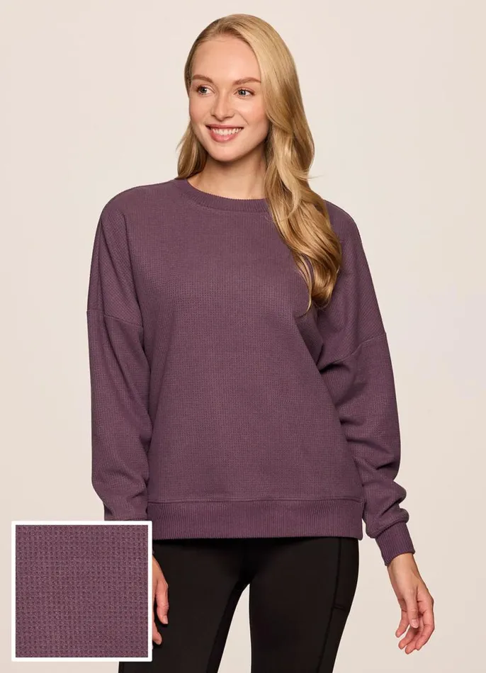 Women Off Days Relaxed Waffle Knit Sweatshirt Raisin RBX Active Sweatshirts