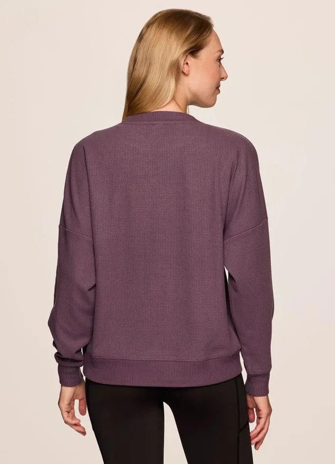 Women Off Days Relaxed Waffle Knit Sweatshirt Raisin RBX Active Sweatshirts