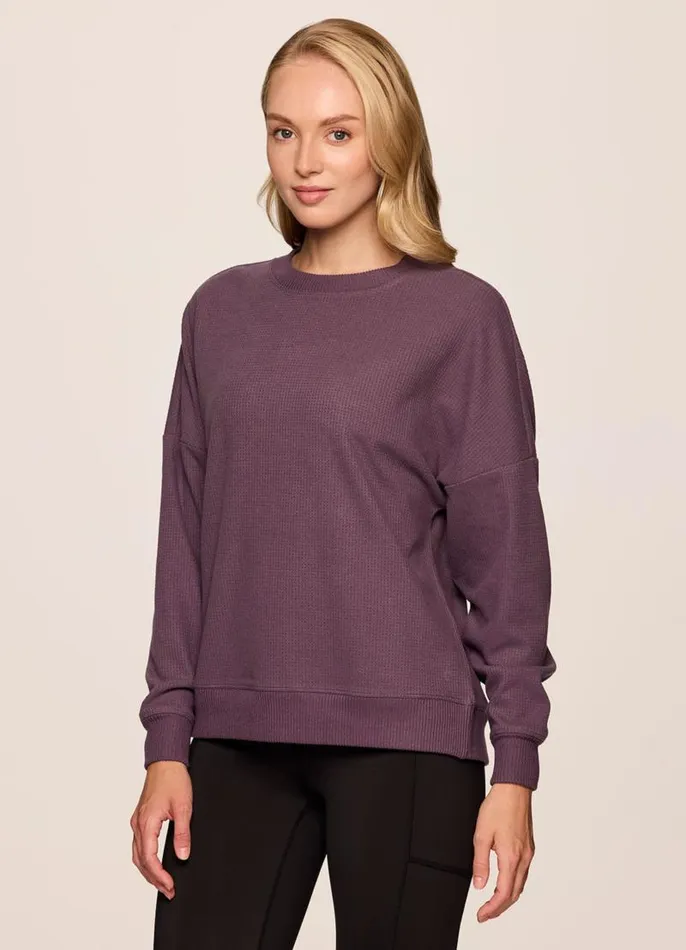 Women Off Days Relaxed Waffle Knit Sweatshirt Raisin RBX Active Sweatshirts