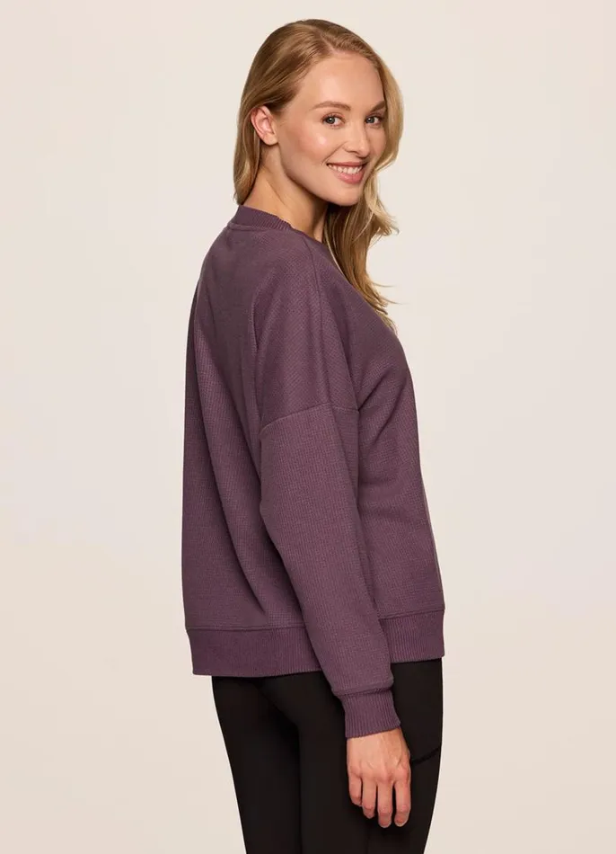 Women Off Days Relaxed Waffle Knit Sweatshirt Raisin RBX Active Sweatshirts