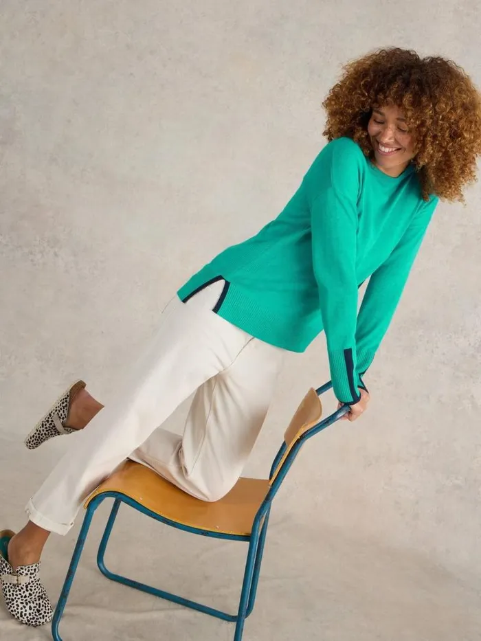 Women OLIVE CREW NECK COTTON JUMPER Bright Teal White Stuff Knitwear
