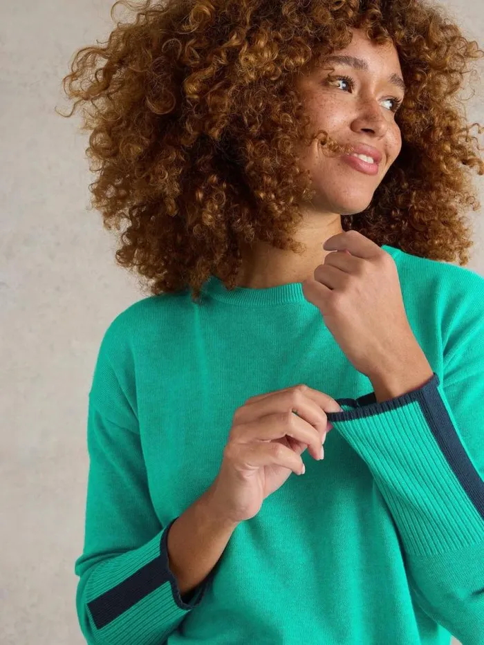 Women OLIVE CREW NECK COTTON JUMPER Bright Teal White Stuff Knitwear Women OLIVE CREW NECK COTTON JUMPER Bright Teal White Stuff Knitwear