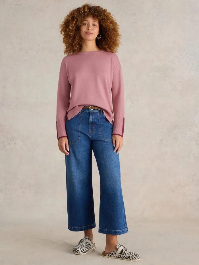 Women OLIVE CREW NECK COTTON JUMPER Dusty Pink White Stuff Knitwear