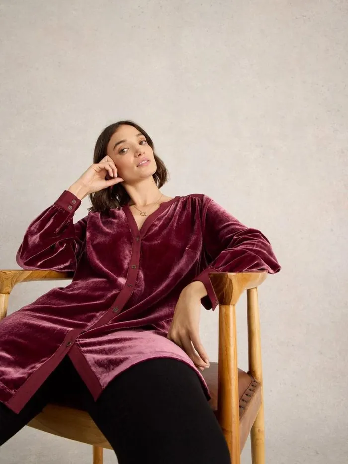 Women Olive Velvet Tunic Dk Plum White Stuff Shirts and Blouses