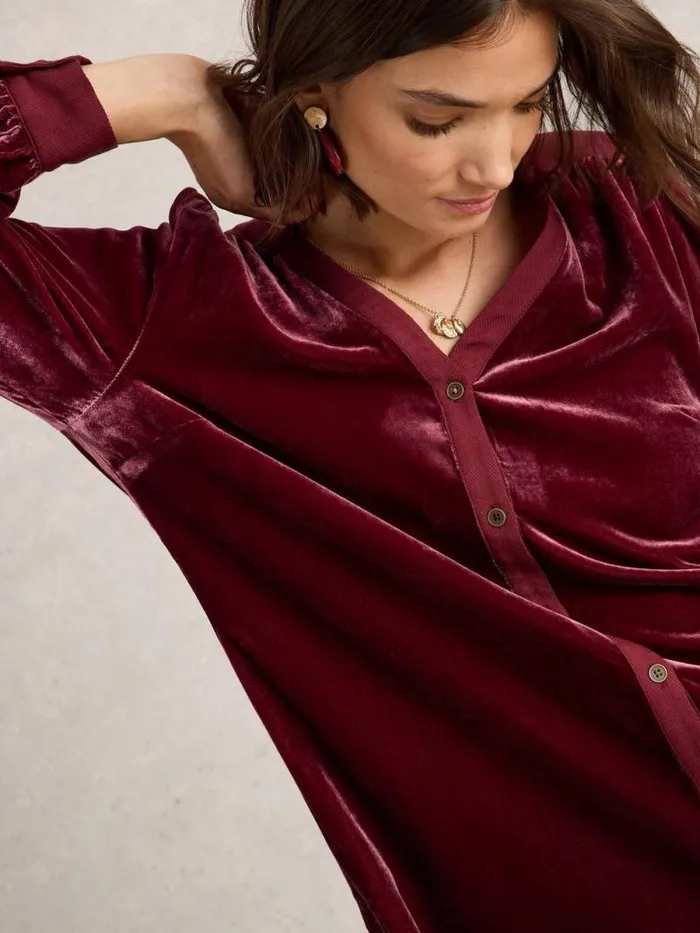 Women Olive Velvet Tunic Dk Plum White Stuff Shirts and Blouses