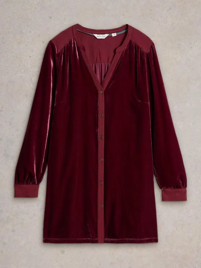 Women Olive Velvet Tunic Dk Plum White Stuff Shirts and Blouses