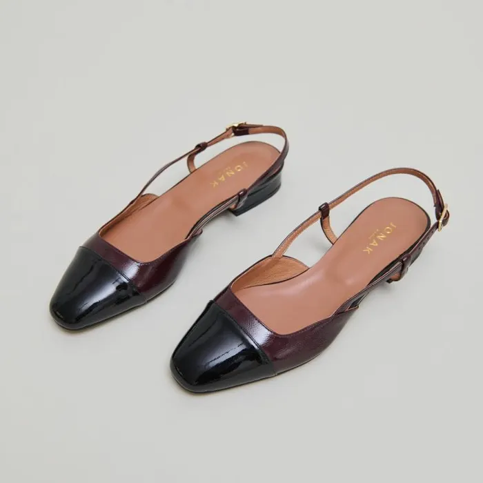 Women Open Ballet Flats Black Burgundy JONAK Slingbacks