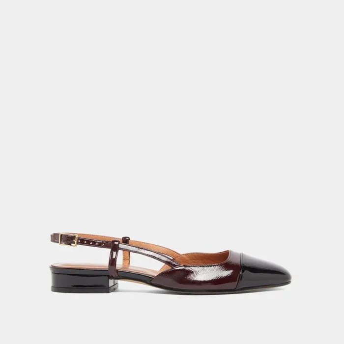 Women Open Ballet Flats Black Burgundy JONAK Slingbacks