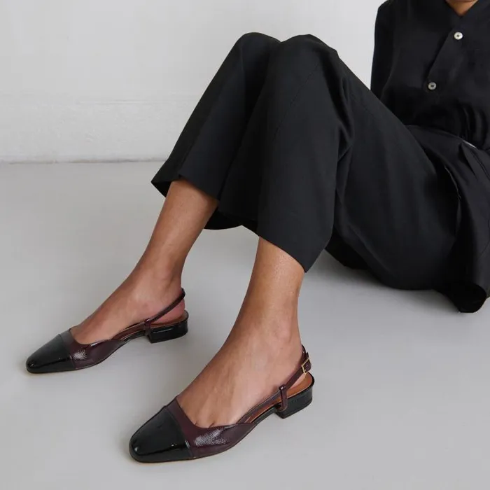 Women Open Ballet Flats Black Burgundy JONAK Slingbacks