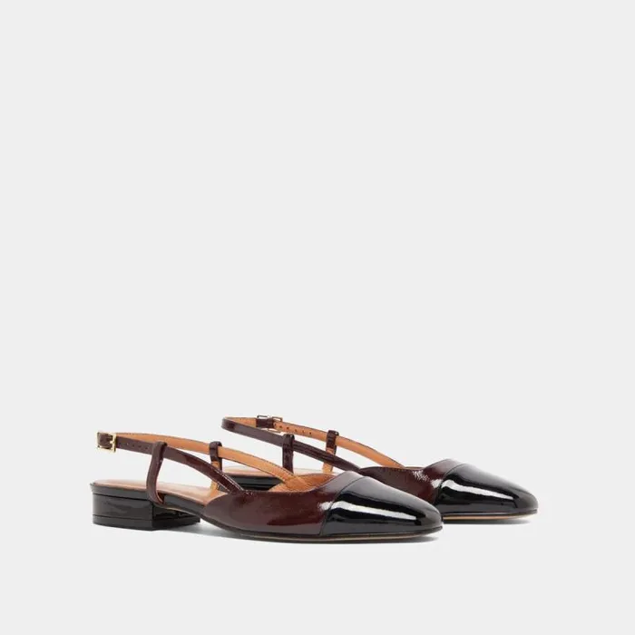 Women Open Ballet Flats Black Burgundy JONAK Slingbacks