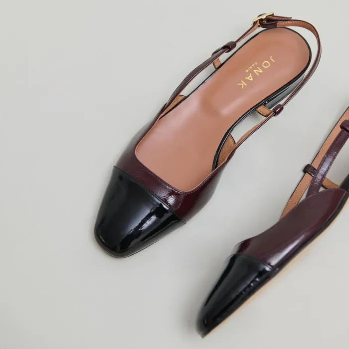 Women Open Ballet Flats Black Burgundy JONAK Slingbacks