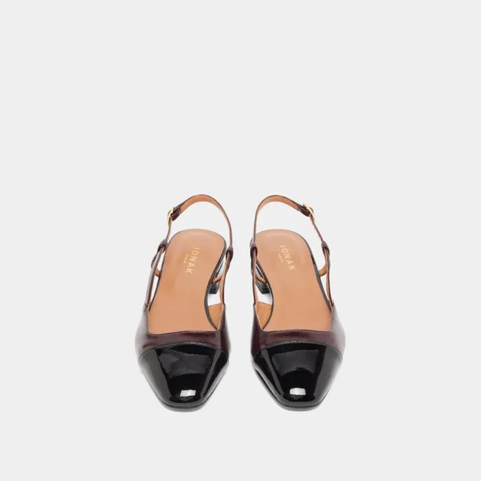 Women Open Ballet Flats Black Burgundy JONAK Slingbacks