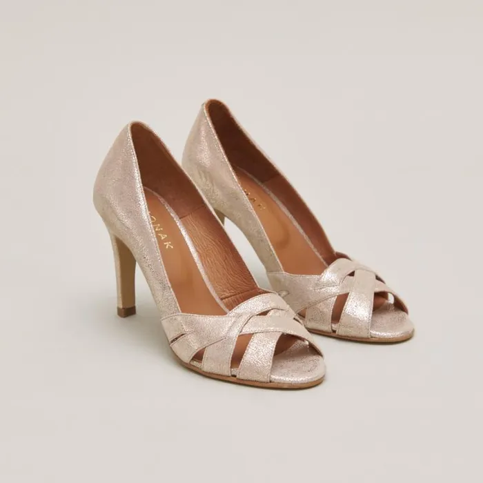Women Open Heels With Crossed Straps Platinum JONAK Pumps