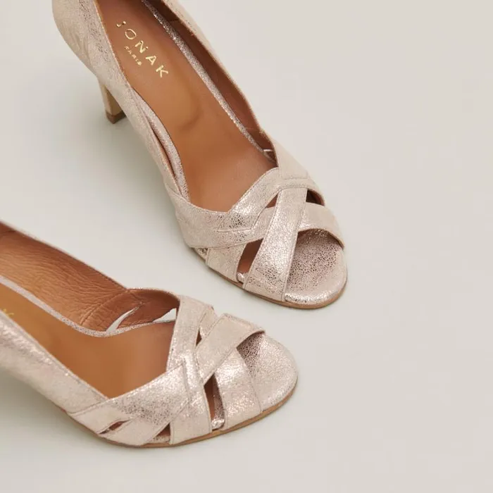 Women Open Heels With Crossed Straps Platinum JONAK Pumps