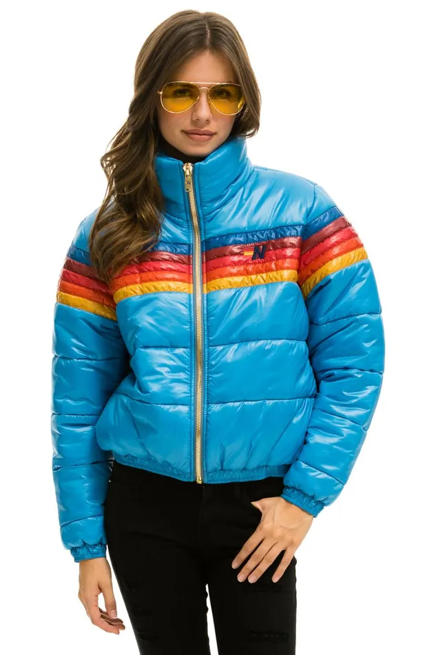 Women Outerwear Aviator Nation 5 STRIPE LUXE APRES PUFFER JACKET 8211 GLOSSY OCEAN Women Outerwear Aviator Nation 5 STRIPE LUXE APRES PUFFER JACKET 8211 GLOSSY OCEAN