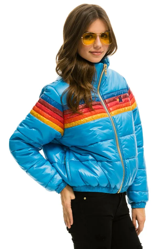 Women Outerwear Aviator Nation 5 STRIPE LUXE APRES PUFFER JACKET 8211 GLOSSY OCEAN Women Outerwear Aviator Nation 5 STRIPE LUXE APRES PUFFER JACKET 8211 GLOSSY OCEAN