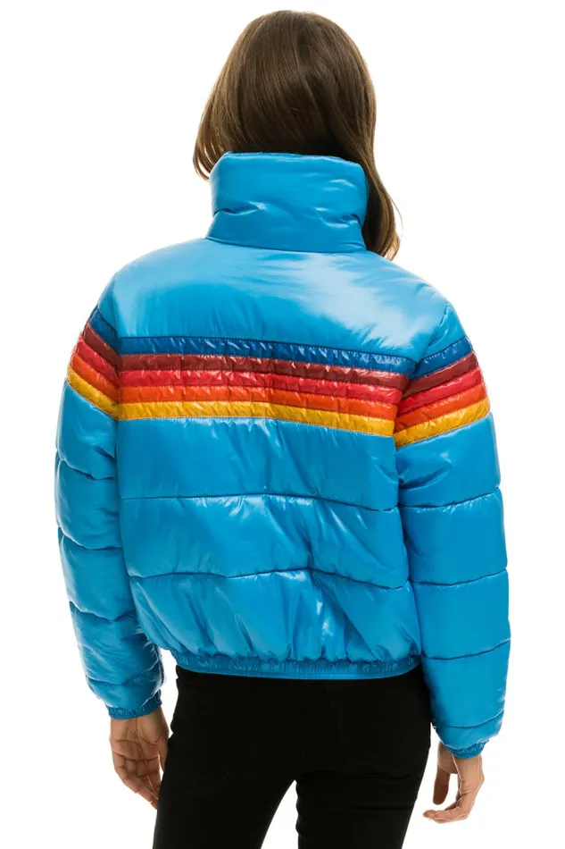 Women Outerwear Aviator Nation 5 STRIPE LUXE APRES PUFFER JACKET 8211 GLOSSY OCEAN Women Outerwear Aviator Nation 5 STRIPE LUXE APRES PUFFER JACKET 8211 GLOSSY OCEAN