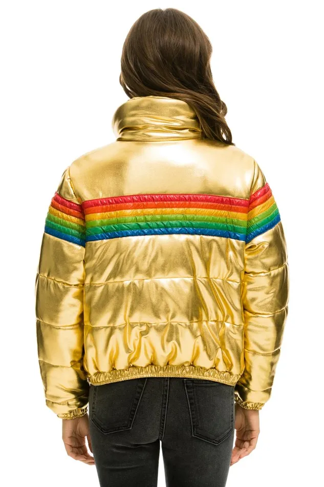 Women Outerwear Aviator Nation 6 STRIPE LUXE APRES PUFFER JACKET 8211 GLOSSY GOLDEN Women Outerwear Aviator Nation 6 STRIPE LUXE APRES PUFFER JACKET 8211 GLOSSY GOLDEN