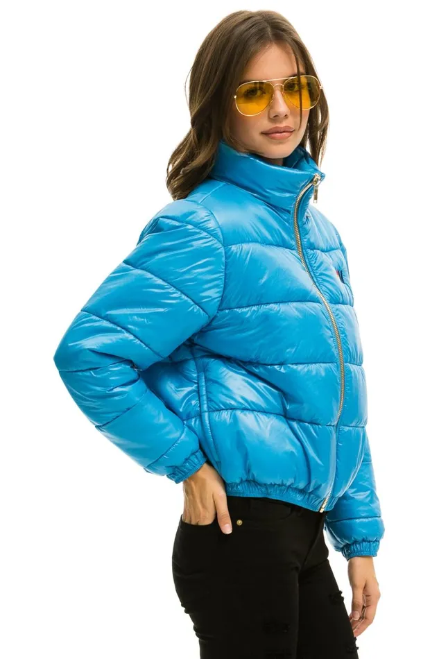 Women Outerwear Aviator Nation BOLT LUXE APRES PUFFER JACKET 8211 GLOSSY OCEAN