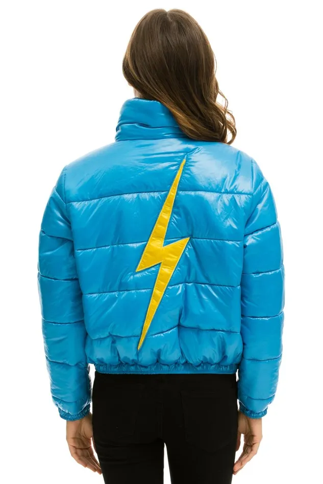 Women Outerwear Aviator Nation BOLT LUXE APRES PUFFER JACKET 8211 GLOSSY OCEAN