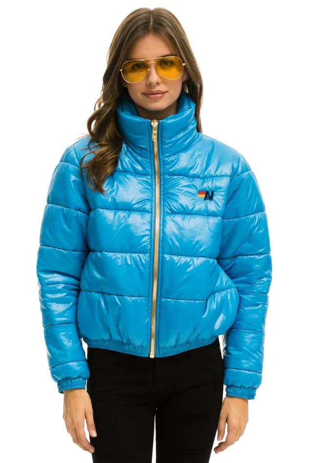 Women Outerwear Aviator Nation BOLT LUXE APRES PUFFER JACKET 8211 GLOSSY OCEAN