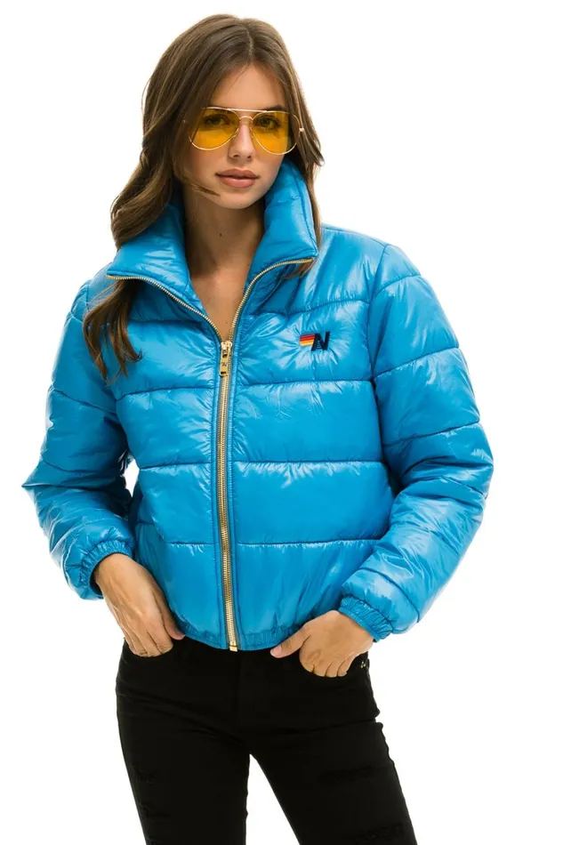 Women Outerwear Aviator Nation BOLT LUXE APRES PUFFER JACKET 8211 GLOSSY OCEAN