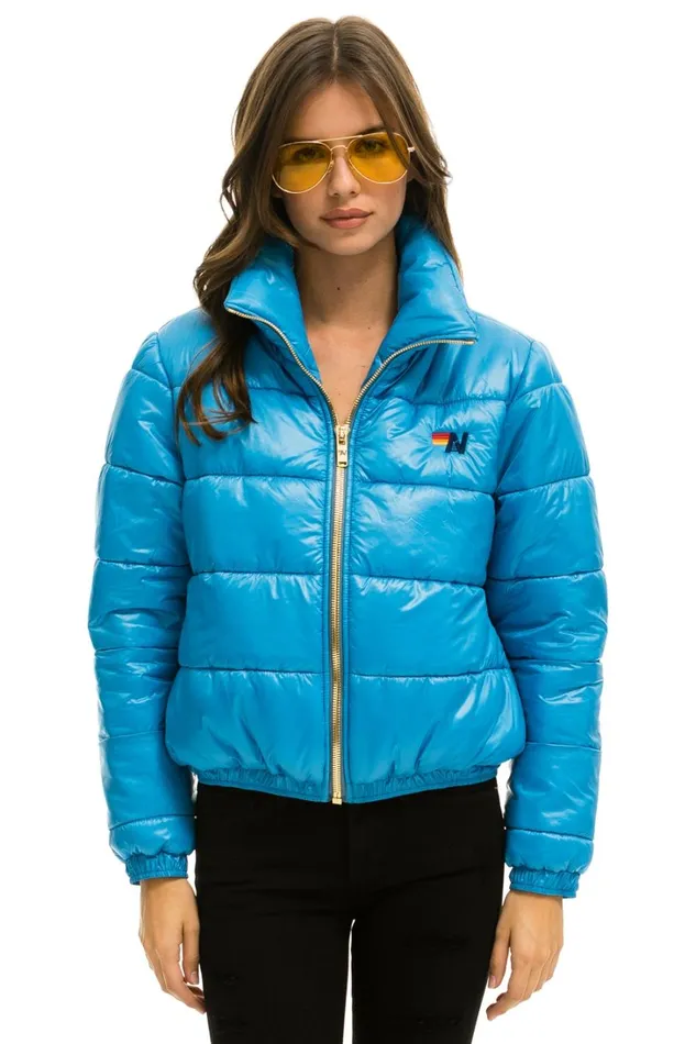 Women Outerwear Aviator Nation BOLT LUXE APRES PUFFER JACKET 8211 GLOSSY OCEAN