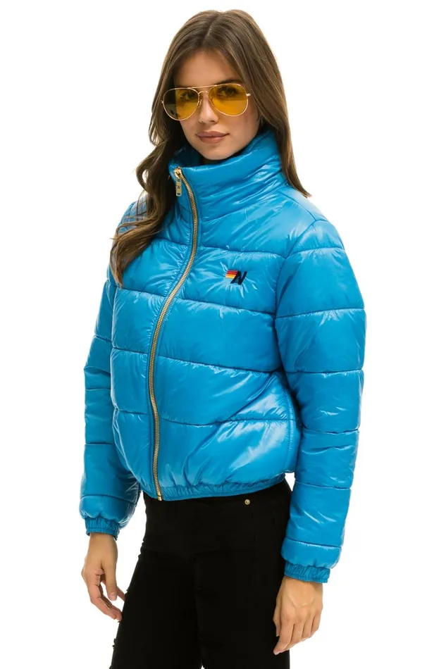 Women Outerwear Aviator Nation BOLT LUXE APRES PUFFER JACKET 8211 GLOSSY OCEAN